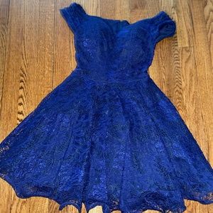Windsor Off The Shoulder Navy Blue Lace Dress
